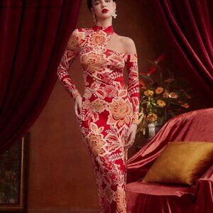 SHEIN Asymmetrical Floral Dress - Orange and Cream